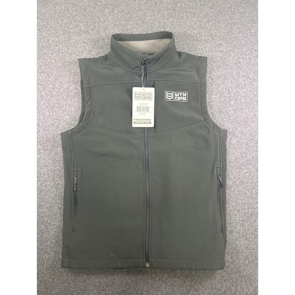 MTN OPS Pursuit Vest Mens Small Gray Softshell DWR Fleece Lined Full Zip Outdoor